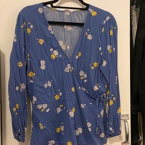 Old Navy Blue Floral Wrap Blouse